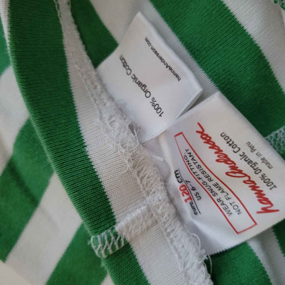 Hanna Andersson Green Striped Holiday Organic Cotton Long John Pajamas - Picture 10 of 12